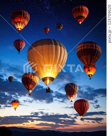 《AI画像》夜空に浮かぶ気球 128709020