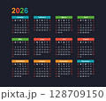 Colorful calendar for 2026 year 128709150