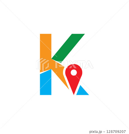 Simple and Modern illustration logo design initial K Combine with Route Maps. Logo Good for company related Transportation. 128709207