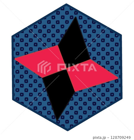 六角形の背景のついた折り紙の手裏剣イラスト 128709249