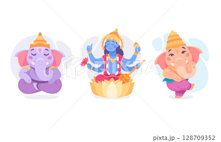 Vibrant and Colorful Illustrations Depicting Various Elephant Deities Across Cultures Vibrant and Colorful Illustrations Depicting Various Elephant Deities Across Cultures 128709352