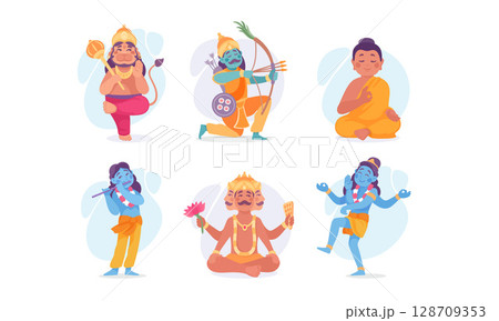 A Colorful Representation of Various Hindu Deities in Modern Artistic Illustration and Design A Colorful Representation of Various Hindu Deities in Modern Artistic Illustration and Design 128709353