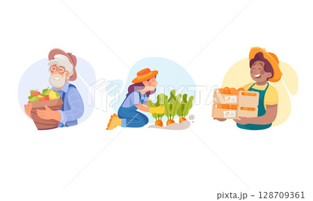 Dedicated Farmers Actively Cultivating Fresh Produce and Delivering Quality Goods 128709361