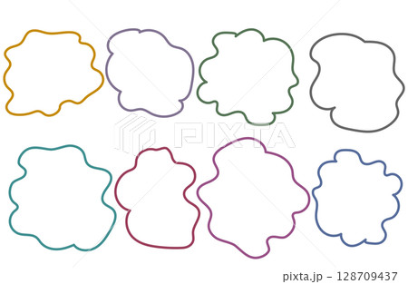 手書きうねうね丸いフレーム　くすんだ色 128709437