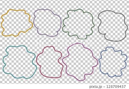 手書きうねうね丸いフレーム　くすんだ色 128709437