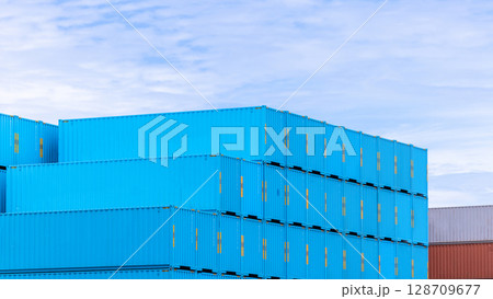 Cargo container stack pile on blue sky background, Global business logistic import export cargo container freight shipping, Cargo container industry freight shipping logistic transportation background 128709677