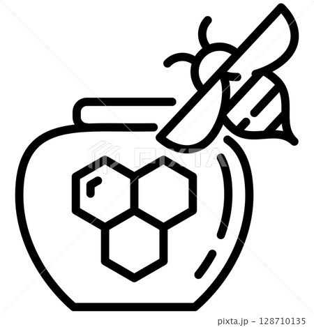 Honey Jar and Bee Line Icon Vector with Editable Stroke 128710135