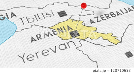Armenia, Yeravan - push pin on political map - 3D illustration 128710658