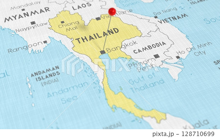 Thailand, Bangkok - push pin on political map - 3D illustration 128710699