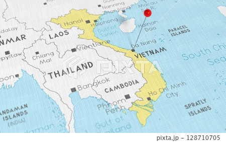 Vietnam, Hanoi - push pin on political map - 3D illustration 128710705
