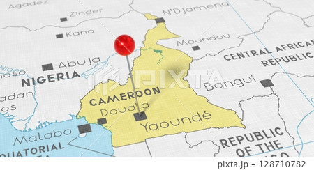 Cameroon, Yaounde - push pin on political map - 3D illustration 128710782