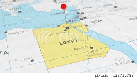Egypt, Cairo - push pin on political map - 3D illustration 128710788