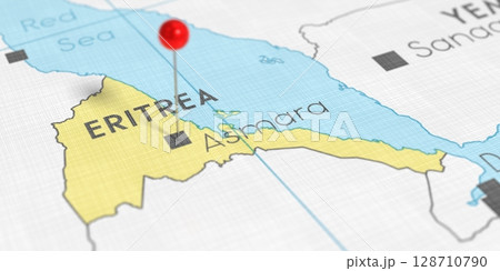 Eritrea, Asmara - push pin on political map - 3D illustration 128710790