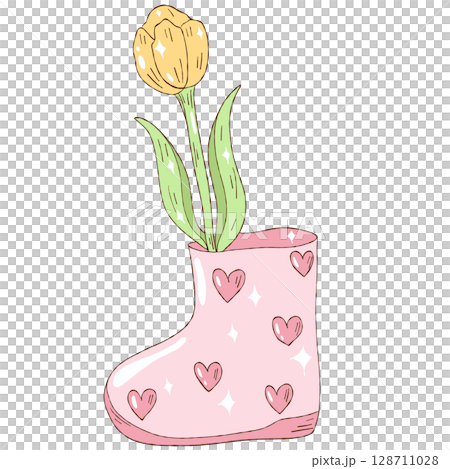 Hand-painted watercolor tulips in boots Hand-painted watercolor tulips in boots 128711028