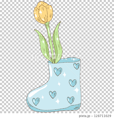 Hand-painted watercolor tulips in boots Hand-painted watercolor tulips in boots 128711029