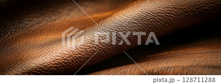 Wrinkled soft brown leather with a distressed finish, expressing artistic folds, natural aging, and durable material. 128711288