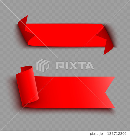Realistic Red Ribbon Banners Set. Empty Curled Scroll Design. Vector Realistic Red Ribbon Banners Set. Empty Curled Scroll Design. Vector 128712203