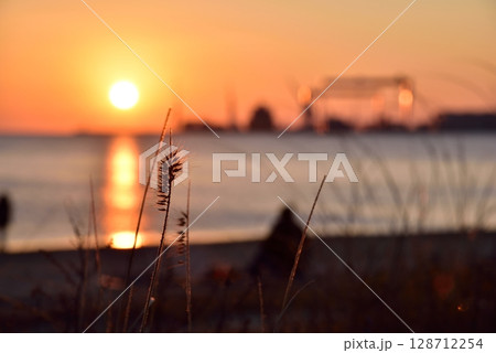 三重県　津市　伊勢湾の初日の出 128712254