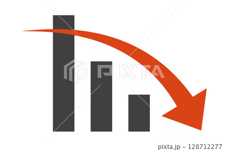 業績悪化や売上減少を示す下降トレンドのグラフイラスト 業績悪化や売上減少を示す下降トレンドのグラフイラスト 128712277