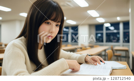 学校で勉強している女性 学校で勉強している女性 128712540