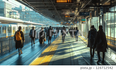 駅に停車する電車の風景 駅に停車する電車の風景 128712542