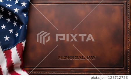 Rustic Leather Background with American Flag for Memorial Day Celebration and Remembrance 128712728