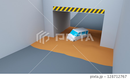 冠水したアンダーパスで動けなくなった軽自動車のイメージ 128712767
