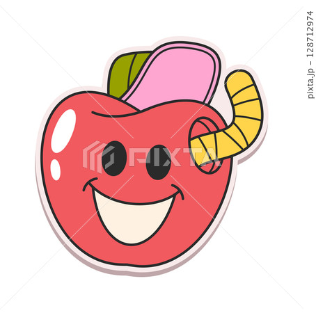 Happy apple character retro sticker Happy apple character retro sticker 128712974