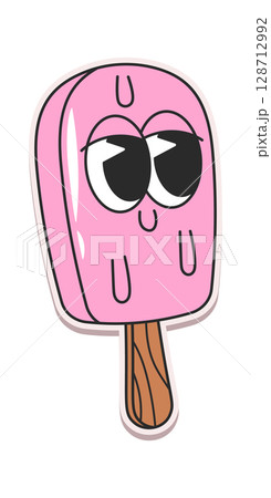 Pink ice-cream groovy character sticker 128712992