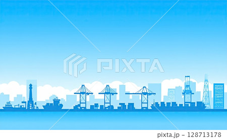 《AI画像》青空が広がる港町 128713178
