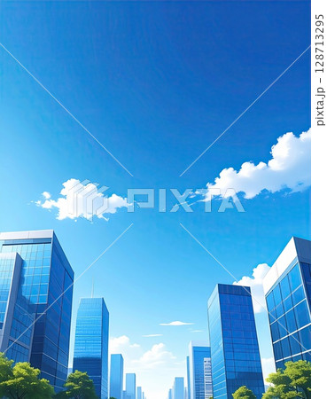 《AI画像》青空が広がる高層ビル群 128713295