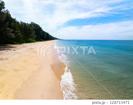 Top view Beach sand in summer season. 128713471