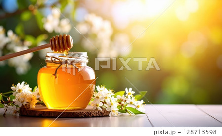《AI画像》黄金色に輝く蜂蜜 《AI画像》黄金色に輝く蜂蜜 128713598