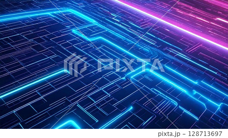 サイバー感のある近未来のイメージ 背景素材 16:9サイズ AI生成素材 128713697