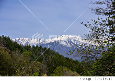 峠より北アルプスの山々を望む 峠より北アルプスの山々を望む 128713941