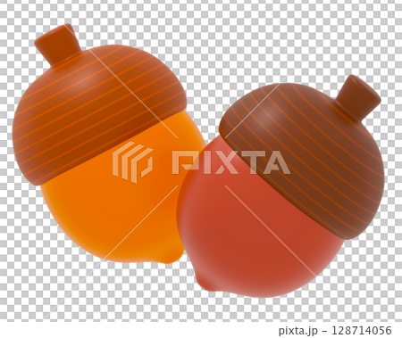 2つのかわいいどんぐりの3Dイラスト 128714056
