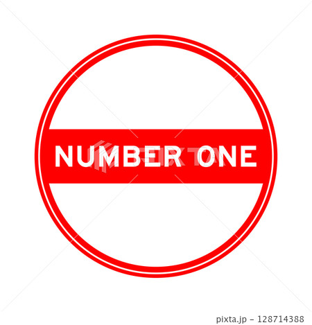 Red color round seal sticker in word number one on white background 128714388