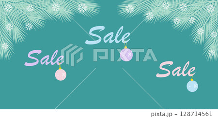 Sale Variations Text with Christmas balls and Discount text place and Pine twigs Frame border Banner Sale Variations Text with Christmas balls and Discount text place and Pine twigs Frame border Banner 128714561