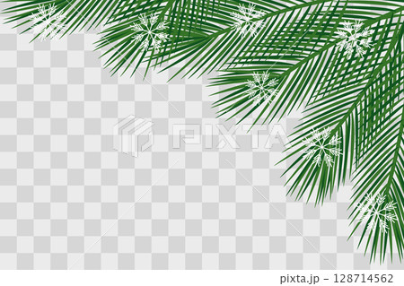 Christmas Tree Twigs and Snowflakes Minimalist Corner Frame border Winer Holidays Copyspace Template 128714562