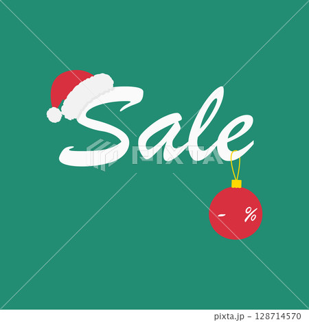 Sale Text and Santa Hat and Christmas tree Ball with Discount Template Winter Discount Sales design Sale Text and Santa Hat and Christmas tree Ball with Discount Template Winter Discount Sales design 128714570