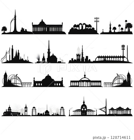 Classic architecture collection with ornate facades and historical styles. 128714611