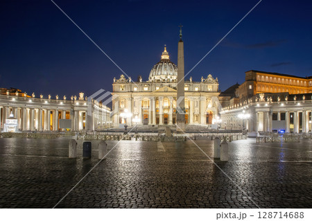 St. Peter's Basilica and empty Saint Peter's Square at dusk. Vatican. Rome. St. Peter's Basilica and empty Saint Peter's Square at dusk. Vatican. Rome. 128714688