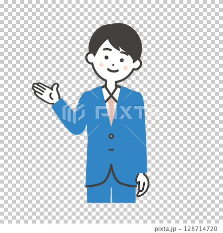 Illustration of a man in a suit pointing 128714720