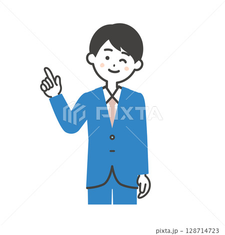 ウインクして指を立てるスーツ姿の男性イラスト ウインクして指を立てるスーツ姿の男性イラスト 128714723