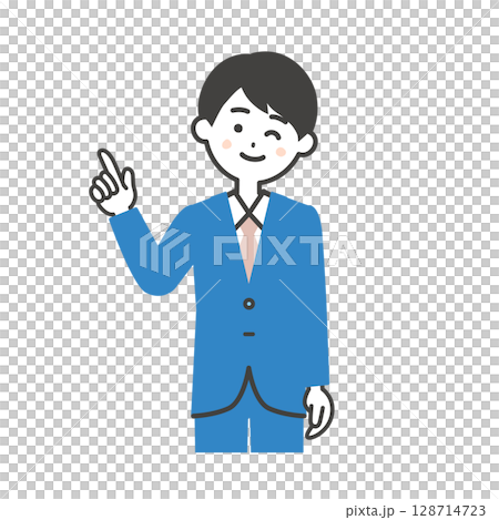 ウインクして指を立てるスーツ姿の男性イラスト ウインクして指を立てるスーツ姿の男性イラスト 128714723