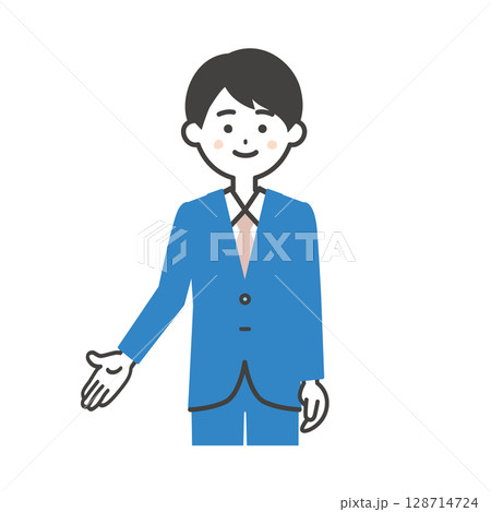 下方向を指すスーツ姿の男性イラスト 128714724