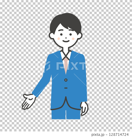 下方向を指すスーツ姿の男性イラスト 128714724