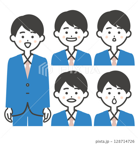 スーツ姿の男性あいうえおの口の形イラスト スーツ姿の男性あいうえおの口の形イラスト 128714726