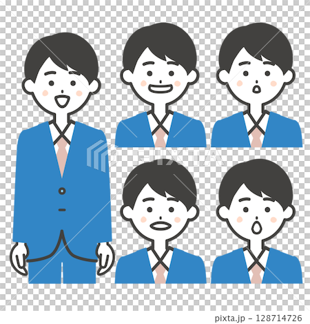 スーツ姿の男性あいうえおの口の形イラスト スーツ姿の男性あいうえおの口の形イラスト 128714726