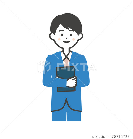 資料を抱えるスーツ姿の男性イラスト 資料を抱えるスーツ姿の男性イラスト 128714728